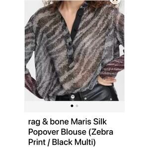 Rag & Bone Maris Silk Popover Zebra Print Blouse Size Small/Petite